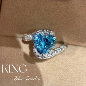 Anillo de Plata de Ley S925 con Corazón de Océano Azul y Piedra Azul para Mujer, Joyería de Regalo - Product Image 5