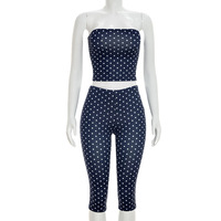 Nuevo Conjunto de Dos Piezas con Estampado de Lunares para Mujer, Top sin Tirantes y Pantalones Ajustados, Ropa de Mujer 2026