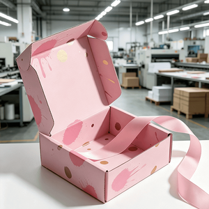 Boîte d'expédition en carton ondulé rose avec logo imprimé, boîte cadeau personnalisée pour cosmétiques, <span class=keywords><strong>maquillage</strong></span>, soins de la peau, emballage pour les marques de beauté - Product Image 1