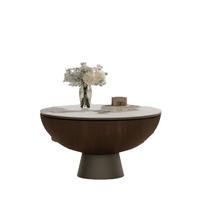 Table basse moderne de luxe en bois massif avec plateau en marbre, base ronde sur piétement, pour salon, maison ou bureau