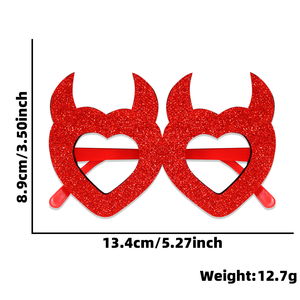 Kacamata Pesta Tanduk Setan Hati Merah Berkilau Khusus, Kacamata Unik Valentine untuk Kencan, Selfie & Pemotretan Pasangan - Product Image 1