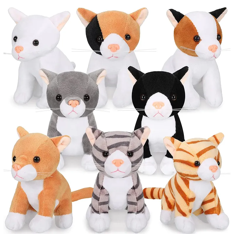 Fábrica de CPC, venta al por mayor, lindos 8 gatitos de peluche, línea de decoración, animales de peluche suaves, gatitos de peluche