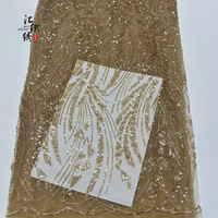 Tissu en maille brodé de paillettes de luxe en gros avec tulle français et dentelle nigériane pour robe de mariée et robe de soirée