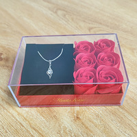 Boîte à fleurs éternelles, coffret cadeau pour la Saint-Valentin, acrylique transparent, boîte à collier, pendentif, bague, boîte à fleurs en rose, transport