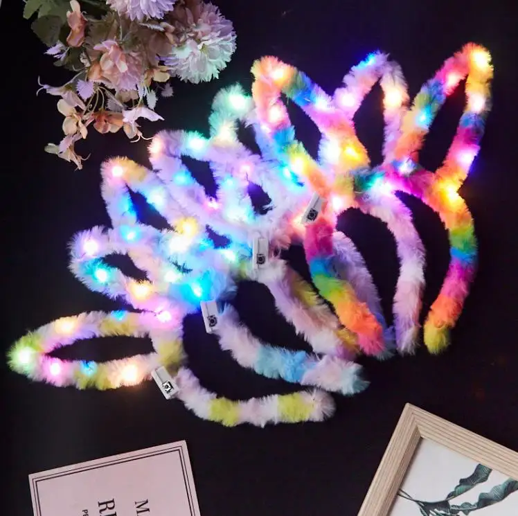 Led thỏ đồ chơi sang trọng nhấp nháy buổi hòa nhạc Headband tai thỏ Headband giáng sinh Headband với ánh sáng