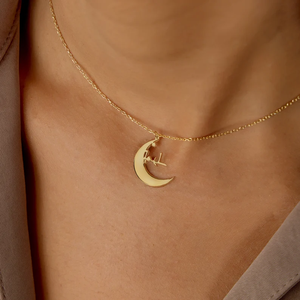 Collier personnalisé en acier inoxydable plaqué or 18 carats avec calligraphie <span class=keywords><strong>arabe</strong></span> et croissant de lune, bijoux islamiques musulmans pour femmes - Product Image 1