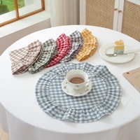 Napperons carrés en pur coton à carreaux Lexuan avec bords plissés et volants, tapis décoratifs en tissu pour restaurants occidentaux