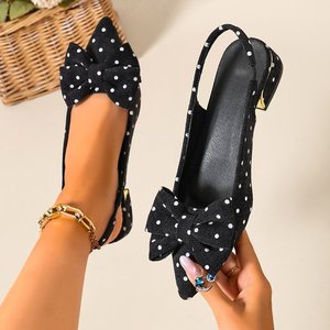 Escarpins à bout <span class=keywords><strong>pointu</strong></span> et nœud à pois, talon carré bas, en tissu <span class=keywords><strong>noir</strong></span>, collection automne 2026, style Coquette Preppy, chaussures quotidiennes élégantes, OEM - Product Image 1