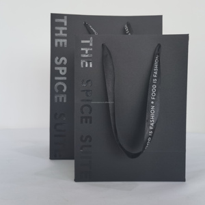 Custom Black Cardboard Paper Bag Uv Spot Gift Paper Packaging Bag with <b>Ribbon</b> with Own logo - Product Image 2