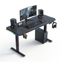 Nouveau bureau debout pour le gaming, surface en fibre de carbone, structure métallique, hauteur réglable avec crochet pour casque et porte-gobelet