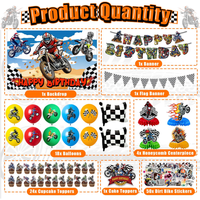 Fournitures pour fête d'anniversaire sur le thème des motos tout-terrain : bannière de fond, guirlandes, décorations de gâteaux, ballons imprimés, autocollants, centres de table