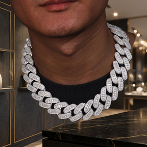 Cadena Cubana de Lujo de Plata de Ley 925 para Hombre con Moissanita Real VVS1 que Pasa la Prueba y Collar de Perlas Blancas - Product Image 3