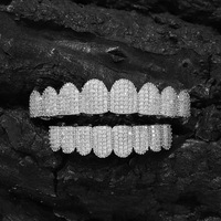 Grillz dentaire Hip-Hop à huit dents plates pour hommes et femmes, en laiton 18K micro-incrusté de zircon et plaqué or