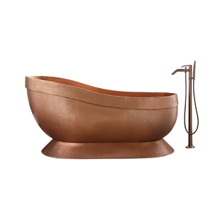 Bañera Independiente de Cobre Hecha a Mano, Bañera de Pedestal de Lujo con Diseño Curvo para un Baño Elegante - Product Image 1