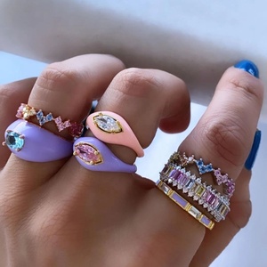 Nuovi Anelli Estivi Colorati con Occhio Aperto in Smalto Bianco Blu <span class=keywords><strong>Viola</strong></span> Rosa <span class=keywords><strong>Anello</strong></span> Regolabile a Forma di Occhio per Donna Gioielli - Product Image 3
