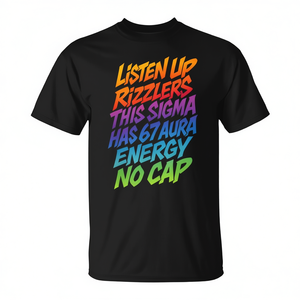 Esta camiseta promocional negra para hombre de Sigma Has 67 Aura Energy Rizzlers - Product Image 2