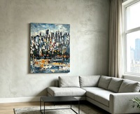 Peinture à l'huile originale peinte au couteau, impressionniste abstraite, paysage urbain, art mural