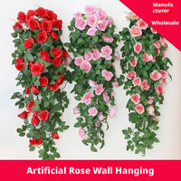 Mur de roses artificielles suspendues en soie, décoration intérieure rouge et rose