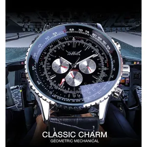 Montre-Bracelet Mécanique Automatique Homme de Luxe Jaragar AVIGATOR Series avec <span class=keywords><strong>Cadran</strong></span> 3 Aiguilles, Bracelet en Cuir Véritable <span class=keywords><strong>Noir</strong></span> – Marque de Renom - Product Image 4