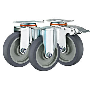 Ruote Girevoli con Freno a Media Portata da 3, 4, 5 Pollici, Telaio Zincato con Ruota Silenziosa in Gomma Termoplastica TPR Grigia - Product Image 1