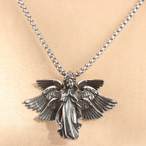 Collier pendentif ange en acier inoxydable à six ailes, bijoux de mode pour homme 231029 - Product Image 1