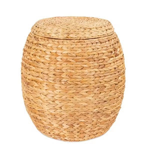 Panier de rangement rond en jacinthe d'eau tressée sur mesure pour vêtements, avec couvercle, pour salon et chambre à coucher - Vente en gros - Product Image 2