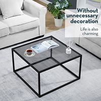 Table basse moderne en verre noir carré avec cadre en fer, éco-responsable, avec rangement, table d'appoint décorative pour le salon