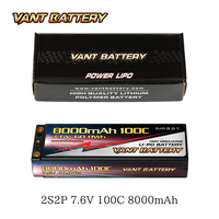 Vant 2S Lipo แบตเตอรี่7.6V 8000mAh 100C เคสแข็งกราฟีนแรงดันสูงพร้อมขั้วต่อ5มม. สำหรับ1/8และ1/10รุ่น RC