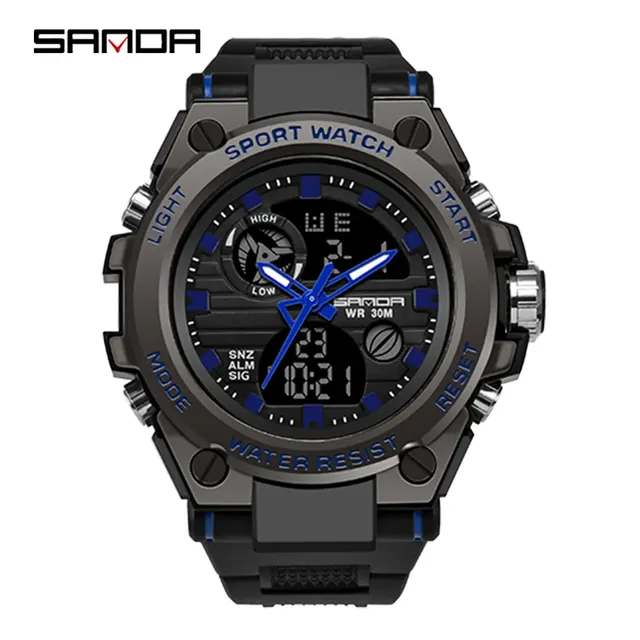 Sanda Brand 739 Men Wrist Watches Dual Time Led Analog Waterproof Clock Quartz Digital Sports Watch Relogio Masculino