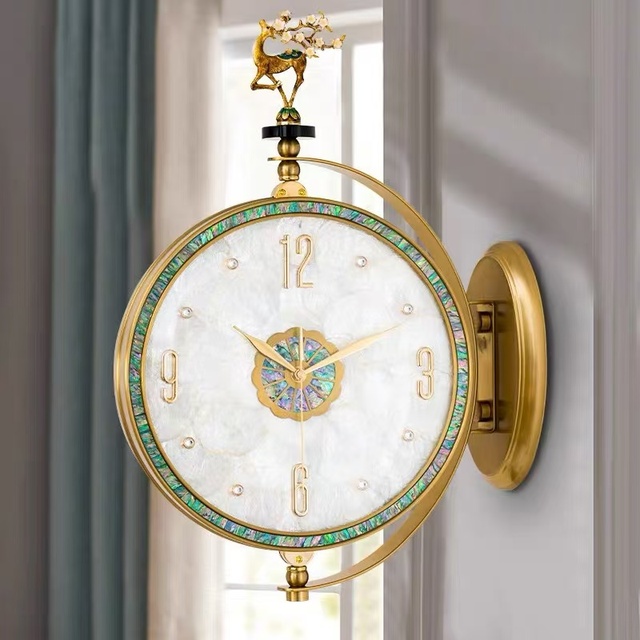 Popular Abalone Shell Wall Clock Home Decor Silent Modern Features Plastic Metal Double Sided Wall Clock 9125C