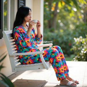 Conjunto de pijama de algodón 100% con estampado Digital elegante personalizable para primavera otoño verano bajo MOQ logotipo personalizado patrón lavable Casual - Product Image 2