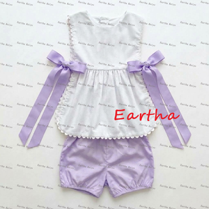 Set di <span class=keywords><strong>Abbigliamento</strong></span> per Bambine con Monogramma Intessuto e Bordo Smerlato, Abiti Estivi per Bambine, Set Personalizzati con Logo per Bambine - Product Image 5