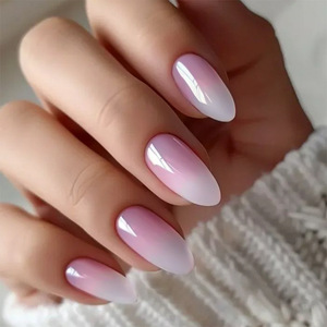 <span class=keywords><strong>Ongles</strong></span> à presser en ABS, forme amande, dégradé rose pêche et blanc laiteux, finition brillante, style French, souples et flexibles, logo personnalisable, certifiés CE, 24 pièces - Product Image 1