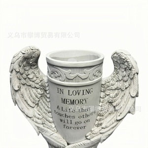 Angel Wings Decorative Vase Resin Cylindrical <b>Memorial</b> Garden Statue Sympathy <b>Gift</b> - Product Image 3