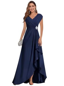 Vestido Largo de Gasa para Mujer, Estilo Línea A, con Manga Corta, Formal, para Invitadas de Boda, Vestidos para Madre de la Novia - Product Image 3