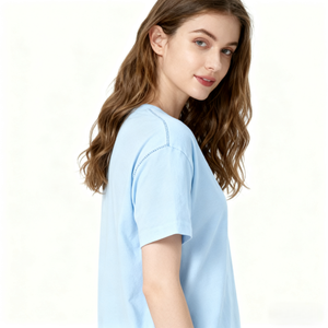 T-shirt da donna casual in cotone a maniche corte, lavorata a maglia, di alta qualità, comoda, estiva, da 200 grammi, azzurra, per <span class=keywords><strong>coppia</strong></span> - Product Image 4