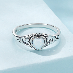 <span class=keywords><strong>Noble</strong></span> et élégant Vintage Love Heart Opal Pattern Ring S925 Sterling Silver Gemstone Ring pour les anniversaires et les fêtes - Product Image 2