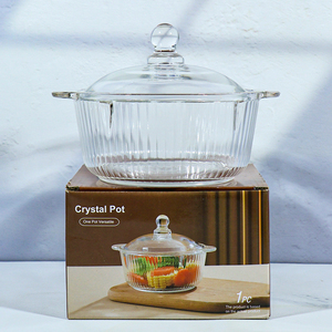 Chất lượng cao mới nhất cao Borosilicate nhà bếp nhà kính món ăn nồi rõ ràng Bộ đồ ăn thực phẩm bát thủy tinh với nắp - Product Image 1