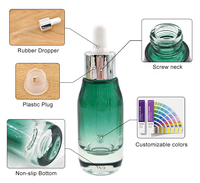 Botol Serum kaca hijau penetes kemasan kosmetik kustom OEM botol Essence 30ml