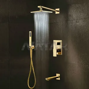 2021 Luxury Gold Exquisite European Style Three Functions Waterfall Bathroom Taps Mixer Shower Faucet