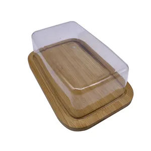 대나무 버터 조리대 및 냉장고 도어 선반 용 뚜껑이있는 키퍼 접시 트레이
