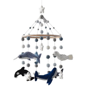 Mobile musical en feutre pour bébé, animaux marins (<span class=keywords><strong>dauphin</strong></span>, narval, baleine), certifié CE EN71 CPC, personnalisable, pour décoration de lit bébé et de chambre d'enfant - Product Image 1