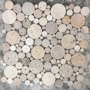 Emperador tối hỗn hợp ánh sáng ngẫu nhiên Penny vòng hình dạng Gạch Mosaic cho phòng tắm tường trang trí - Product Image 6