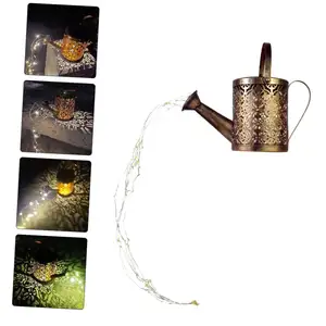 Vintage Wrought Iron Solar Kettle Light Outdoor Metal Water Jug With Garden Light Watering Can Solar Light Garden Ornaments