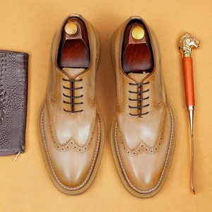 Brogue Oxfords Men Genuine Leather Pointed Toe Rubber Outsole <b>Height</b> <b>Increasing</b> Office Career All Seasons Lace-up Dress Shoes - Product Image 5