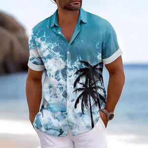 Chemise décontractée à manches courtes pour homme, à motif dégradé de palmiers hawaïens, style estival, à simple boutonnage, pour l'impression 3D transfrontalière - Product Image 2
