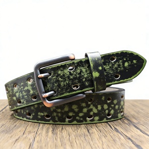 Factory Wholesale Retro Distressed Genuine Cowhide Leather Men's Belt Designer Style <b>Tie</b>-dye Brush-Off Vintage Leather Belt - Product Image 5