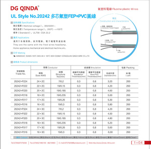 Ul20242 công nghiệp sưởi ấm nhiệt độ cao dây 105C fluoroplastic fep + PVC đa lõi bị mắc kẹt dây dẫn IP67 đánh giá - Product Image 5
