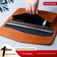Bolsa de almacenamiento de documentos A4 de oficina, bolsa de archivo de cuero de doble capa de gran capacidad con funda protectora para portátil con impresión en relieve