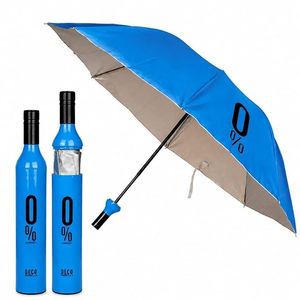 Parapluie publicitaire pliable en trois sections en forme de bouteille de vin pour cadeau promotionnel souvenir 0% Vin Umbrella - Product Image 4